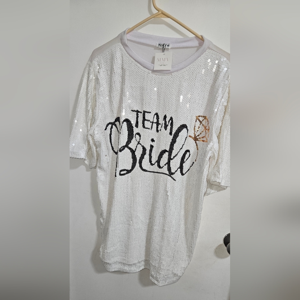 White Sequin 'Team Bride' T-Shirt